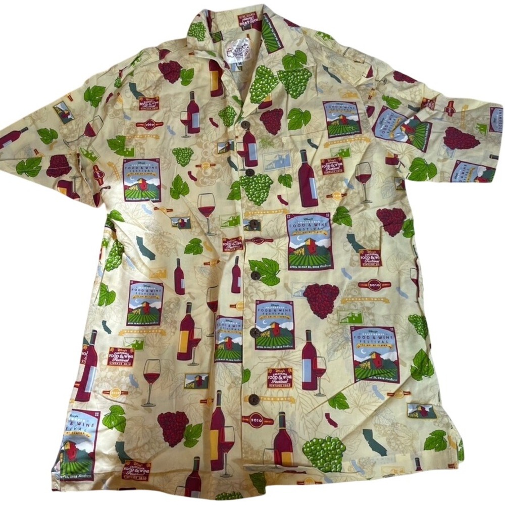 Disney California Food Wine Festival Hawaiian Shirt Mens Size M Vintage 2010